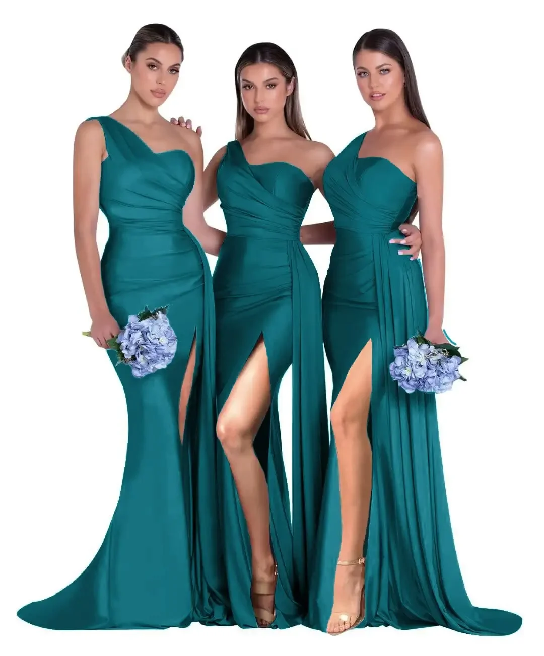 Customized Womens One Shoulder Bridesmaid Dresses Long Train Mermaid Prom Dress Bodycon Wedding Party Evening Gowns with Slit