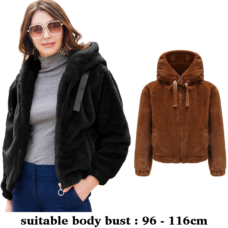 

Высококачественная женская флисовая куртка с капюшоном и длинными рукавами на молнии с карманом, повседневная осенне-зимняя одежда 2025, черный, коричневый