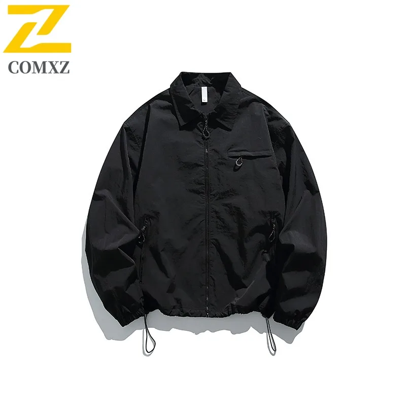 

COMXZ 2025 Men's Waterproof Durable Harrington Stand Collar Jacket Autumn Loose Fit Anti Bacterial Workwear Casual Coat