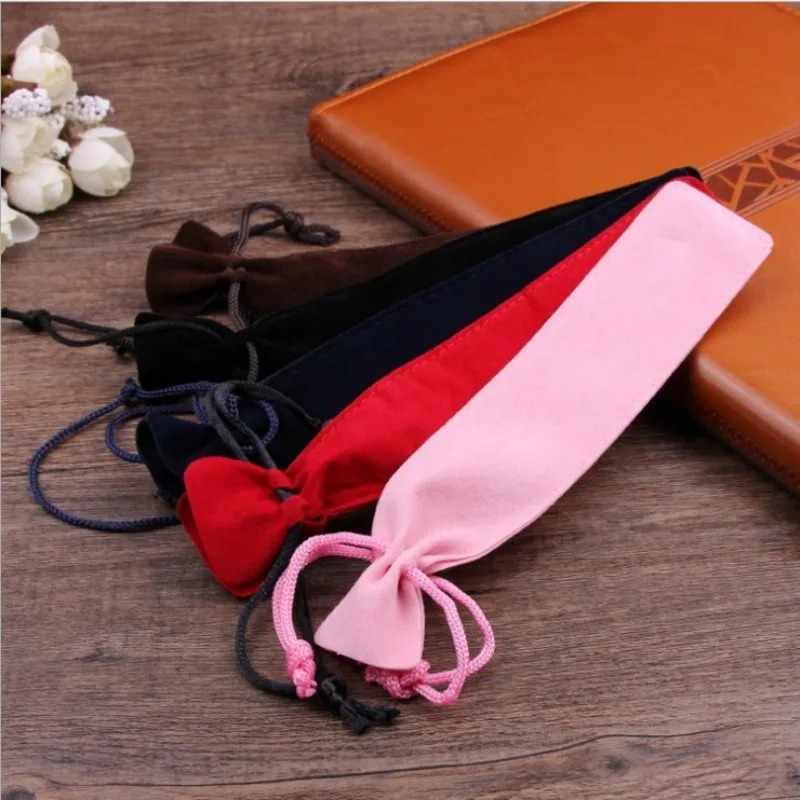 50pcs/lot Velvet Single Pencil Bag Pen Pouch Holder Pen Case With Rope For Rollerball /Fountain/Ballpoint Pen