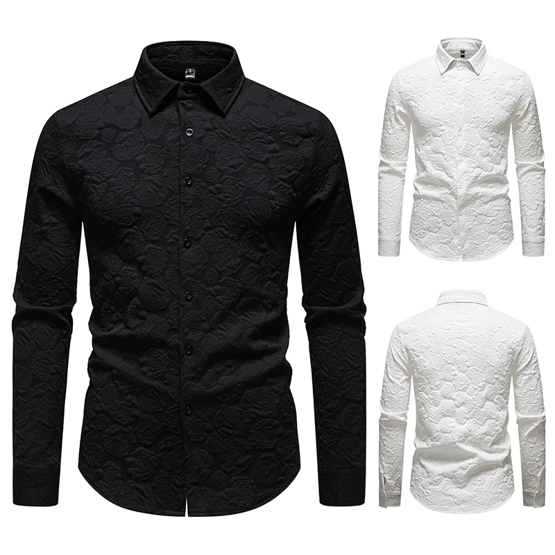 

Новая мужская рубашка с длинными рукавами из тисненой ткани, деловая повседневная мужская рубашка-куртка