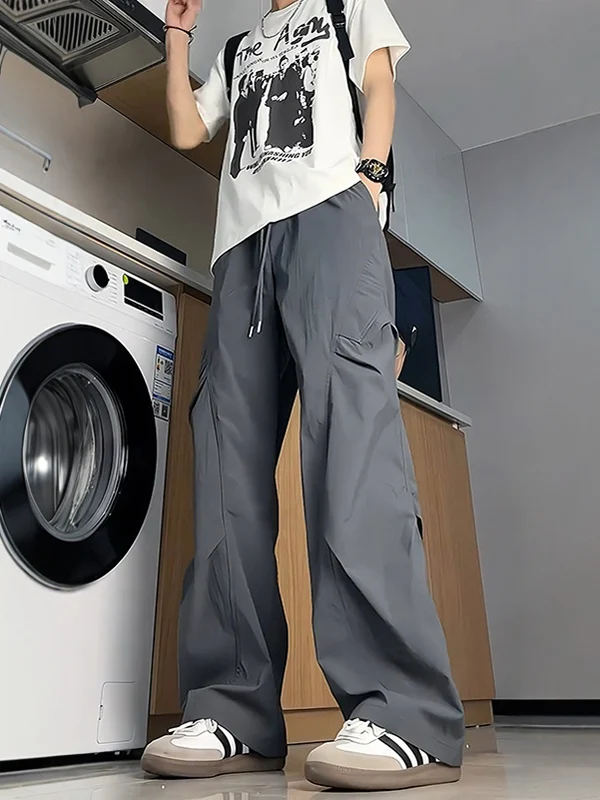 

American Sle Folded Paratrooper Workwear Pants Men Summer Thin Straight Leg Ice Silk Tee-Proof Outdoor Climbing Trousers