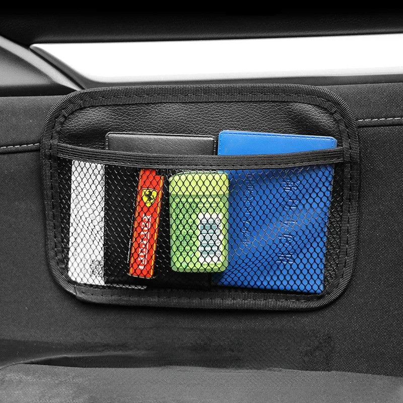 Self Adhesive Car Seat Net Pocket Holder, Universal Sticky Storage Pocket for Phone Purse Card Car Seat Back Side Door Organizer