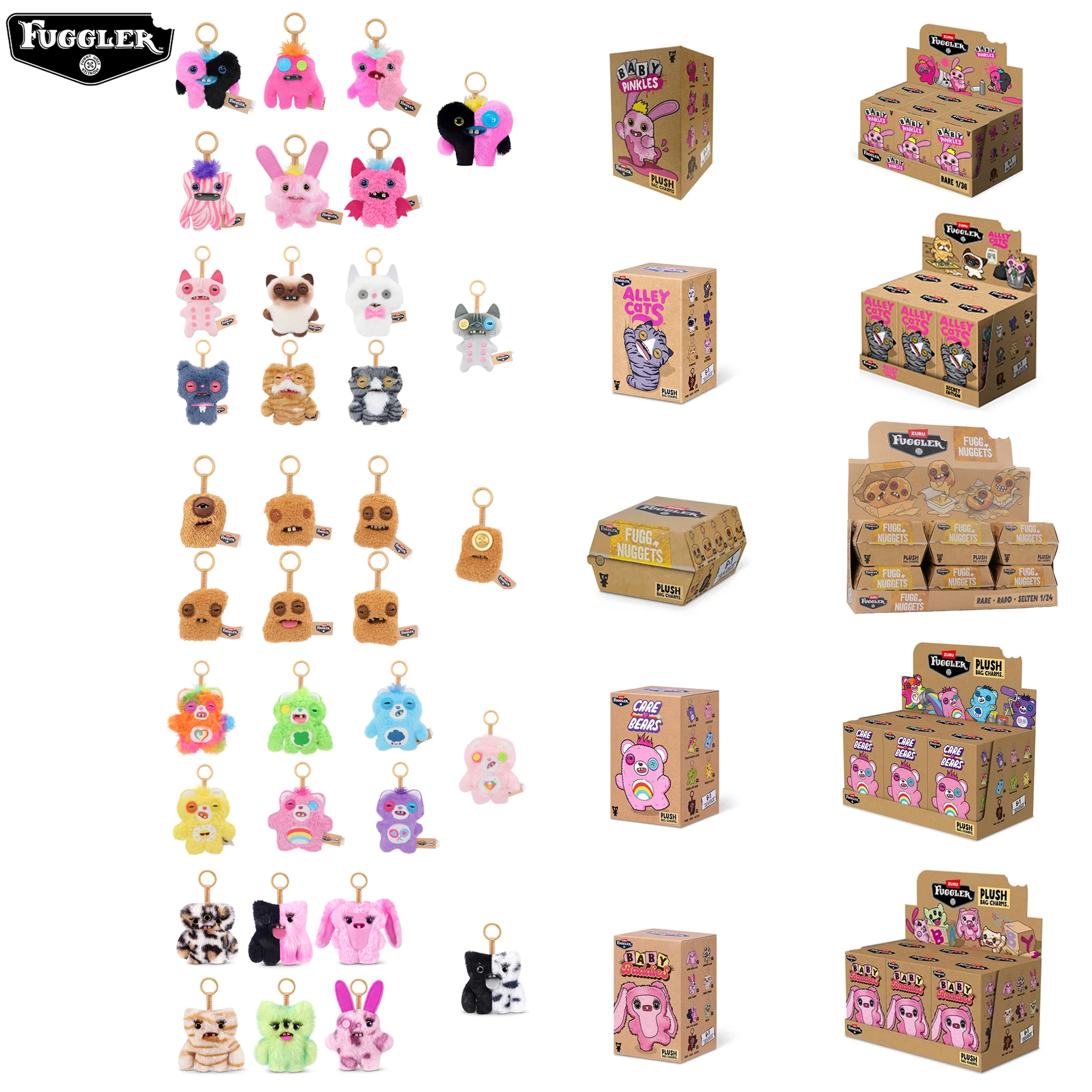 Jouets en peluche originaux Fuggler Ugly Teeth Monster, porte-clés Chat et Ours, pendentifs de sac Nuggets Baby Baddies Pinkles, Hamburger, 1 pièce aléatoire