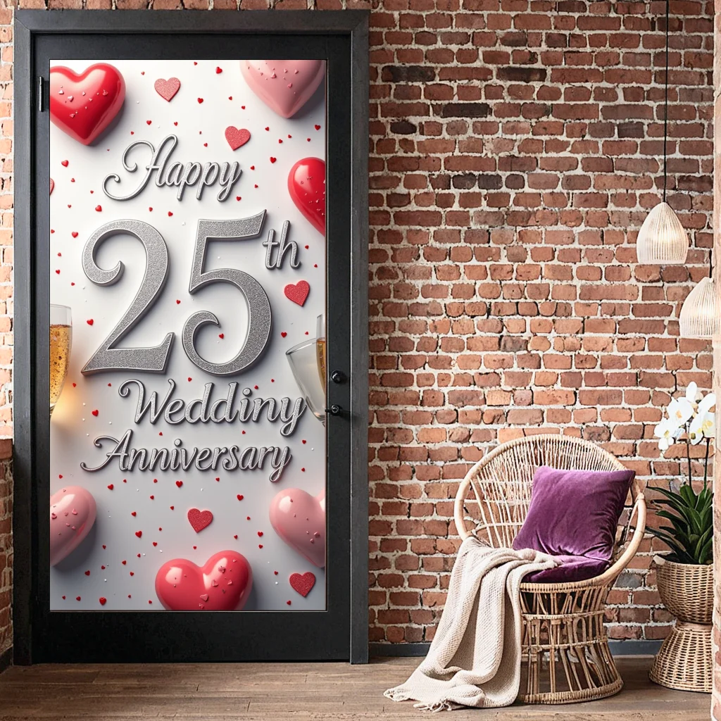 25th Wedding Anniversary Backdrop Heart Decorations Party Supplies Banner Romantic Background Photo Props Anniversary Wall Décor