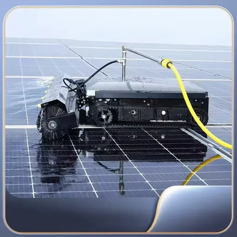 Remote Control Solar Panel Cleaning Robot Crawler Type Anti Fall Device for Power Station Photovoltaic Module Maintenance