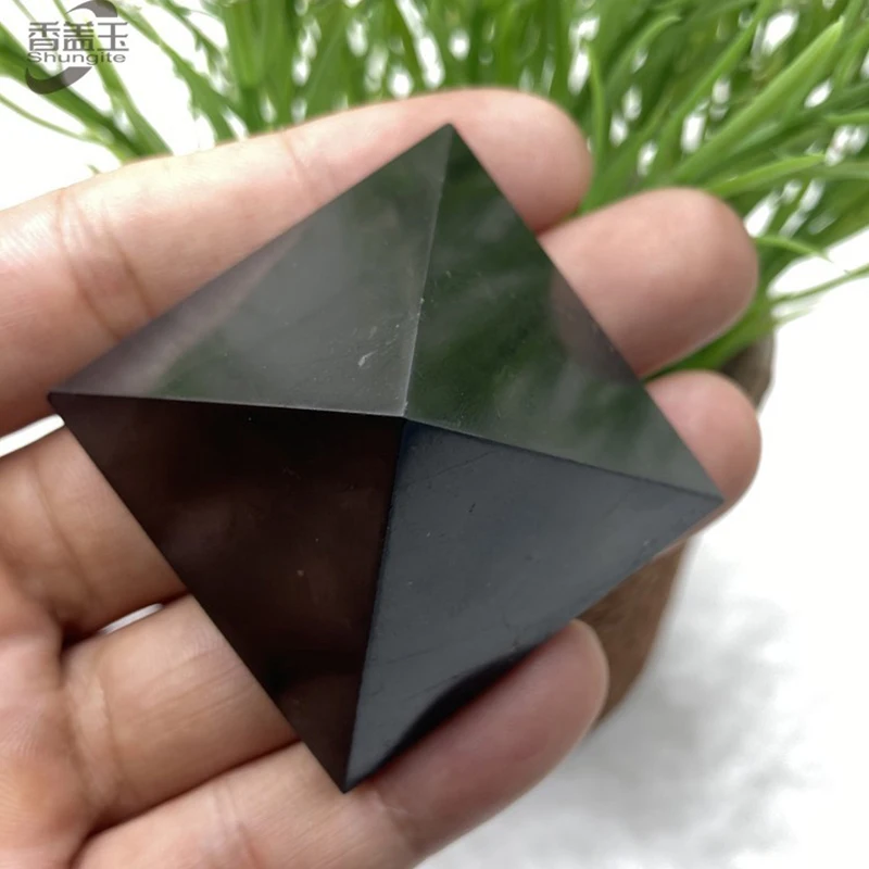 Russia Polished Genuine Natural Shungite Pyramid Tower Energy General Healing Balance Witchcraft Mascot Home Room Decoration