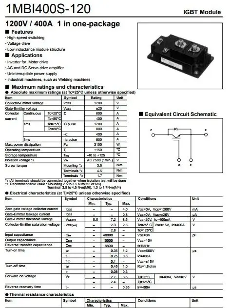 1MBI400S-120 1MBI300S-120 IGBT Power Module 1MBI300N-120  1MBI300SA-120B-02 1MBI400N-1201200V 400A