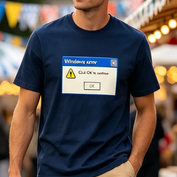 Windows Error Popup T-Shirt Retro Computer Humor Graphic Tee White Black Navy Color Options Casual Developer Streetwear Outfi