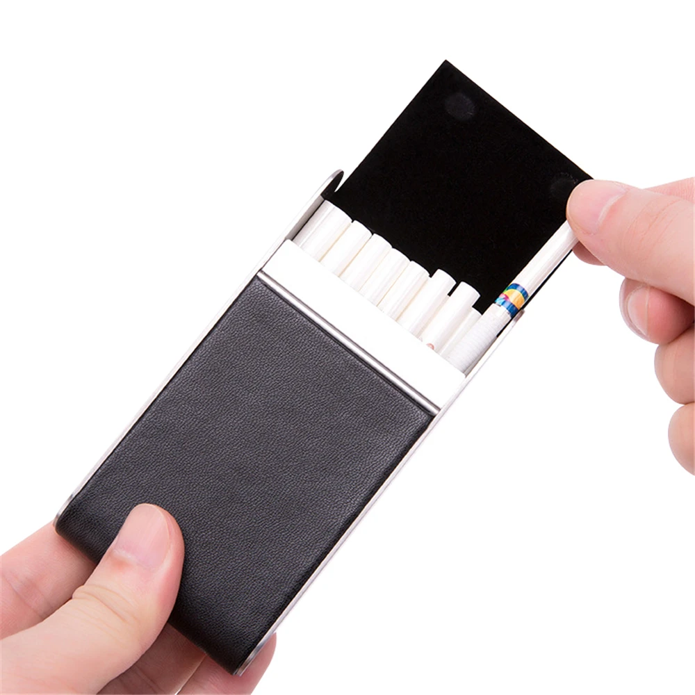 Leather Cigarette Case Hold 20pcs Fine Cigarettes Magnetic Flip Cover Stainless Steel Lady\'s PU Slim Cigarette Box Smoking Gifts