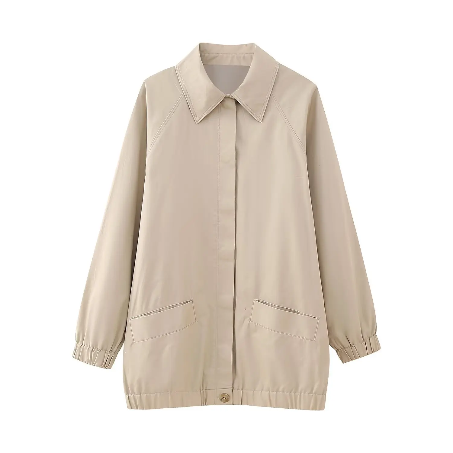 

Vintage Lapel Neck Long Sleeves Jacket Female Chic Lady Outfits Women Fashion Khaki Coat Single Breasted Bomber Jackets