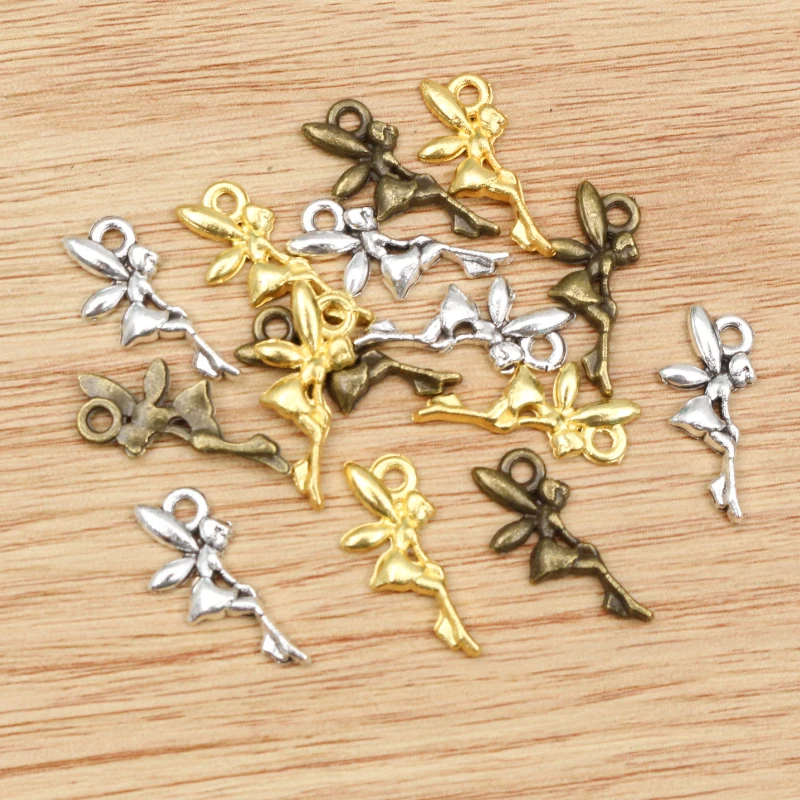 40pcs 19x8mm Antique Silver Plated Bronze Gold Angel Girl With Wings Handmade Charms Pendant:DIY for bracelet necklace