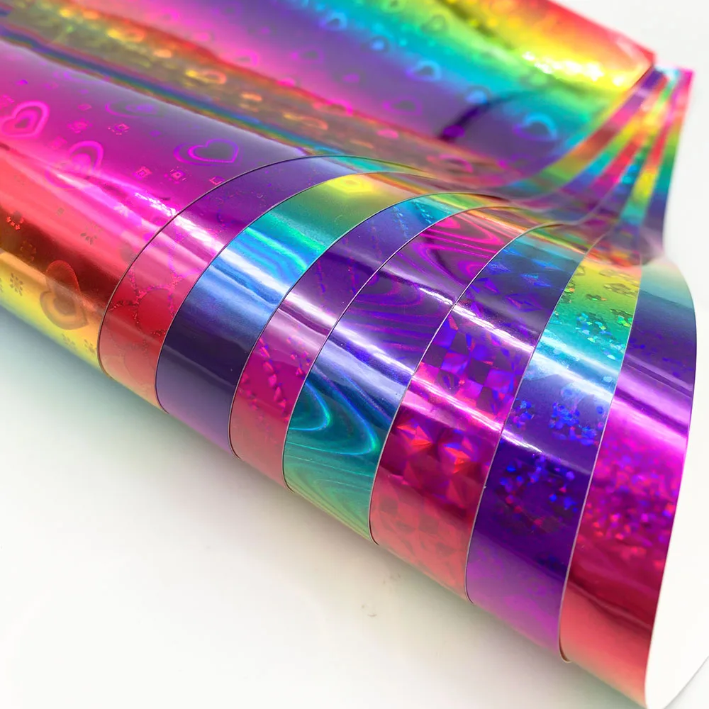 8 Sheets 12x10 Inch Rainbow Holographic Vinyl Adhesive Crafts DIY Film for Mug Wall Window Decor Cutting Pattern Sign Making