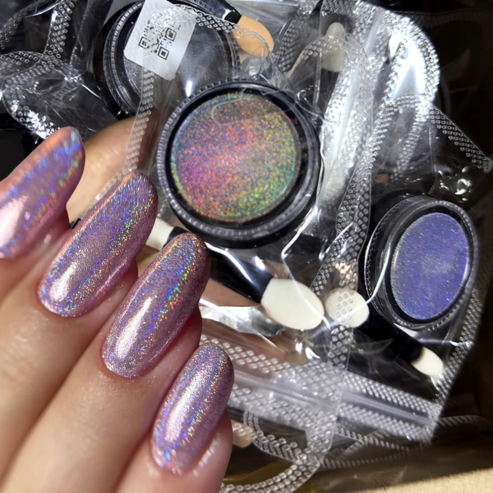 1Box Rainbow Laser Nail Art Glitter Powder Holographic Mirror Polishing Chrome Nail Pigment Aurora Iridescent Dust Nail Supplies