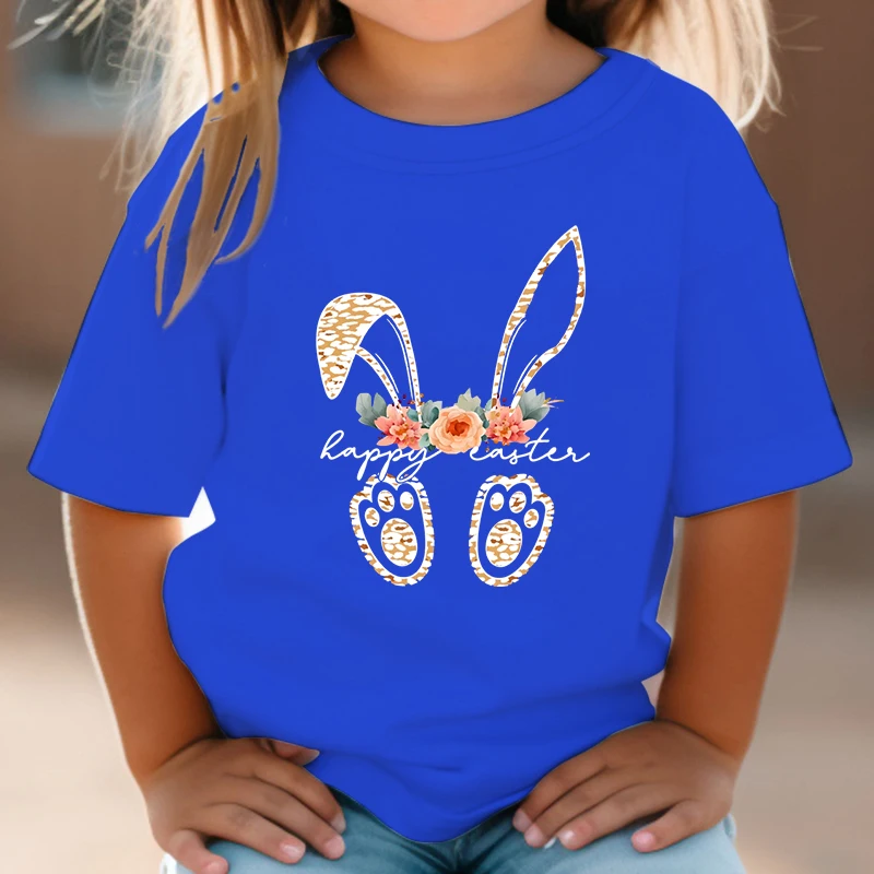 Kids T-shirt Leopard Print Rabbit Flower Print T Shirt Girl Boy O-Neck Short Sleeve Summer Tops Bad Bunny Cartoon Kids Clothes