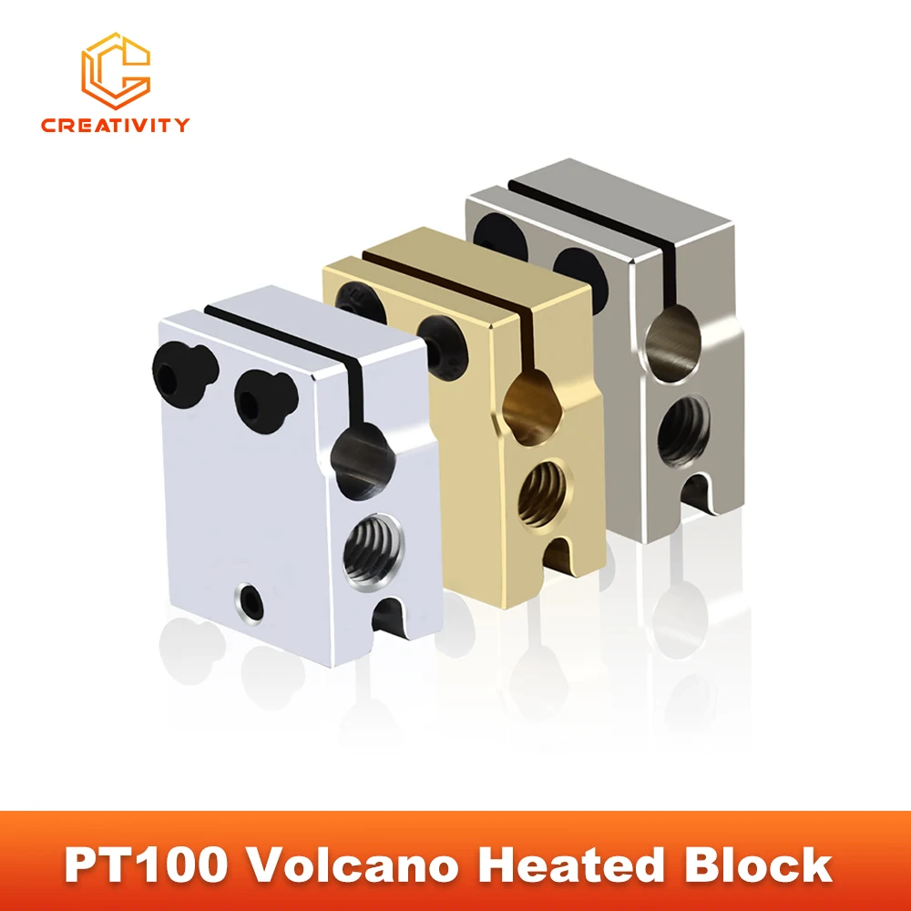 

High Quality PT100 Volcano Heated Block Hotend Aluminum Brass Copper Plated Heating Block Volcano Heatblock 3D Printer Parts