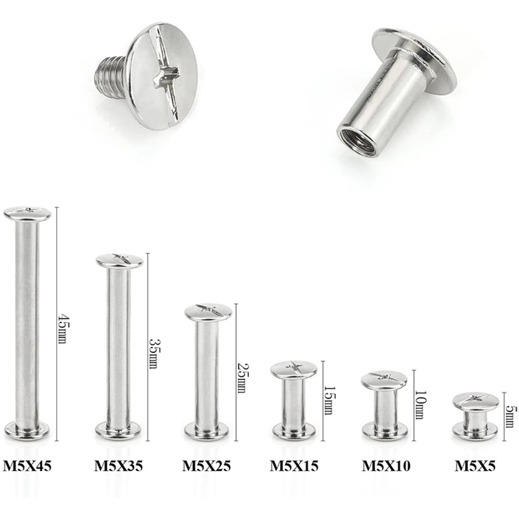 AC88-Chicago Screw Binding Screws Posts Assortment Kit For DIY Leather Bookbinding Crafts(240Pcs,M5)