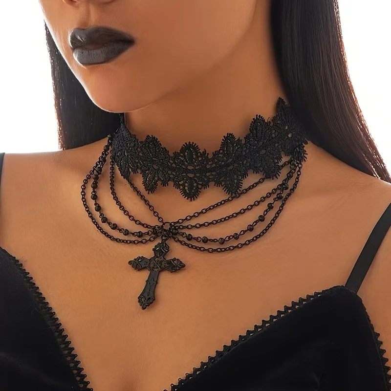 수제 할로윈 파티 칼라, 펑크 비즈 태슬 체인, 숙녀 파티 라인에 적합