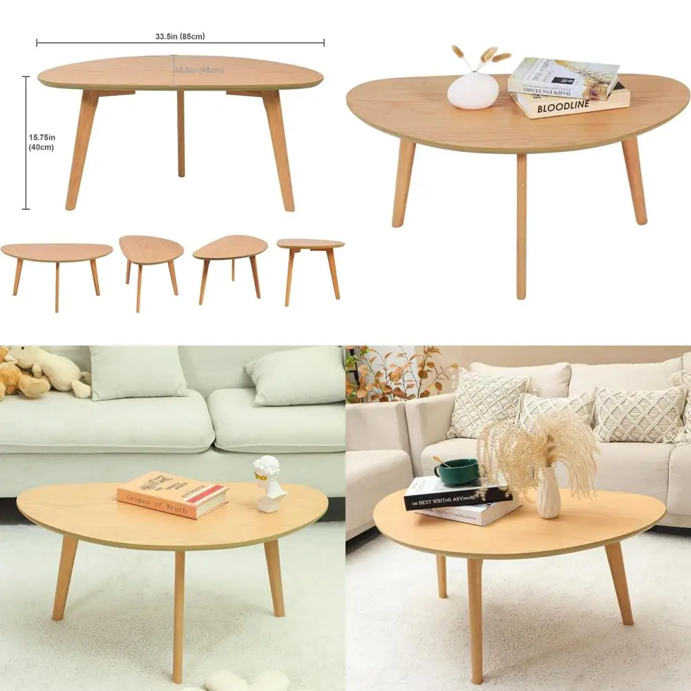 

Современный овальный журнальный столик середины века, натуральное дерево, минималистичный дизайн, диаметр 18,9 x 33,47 ширина x 15,75 высота