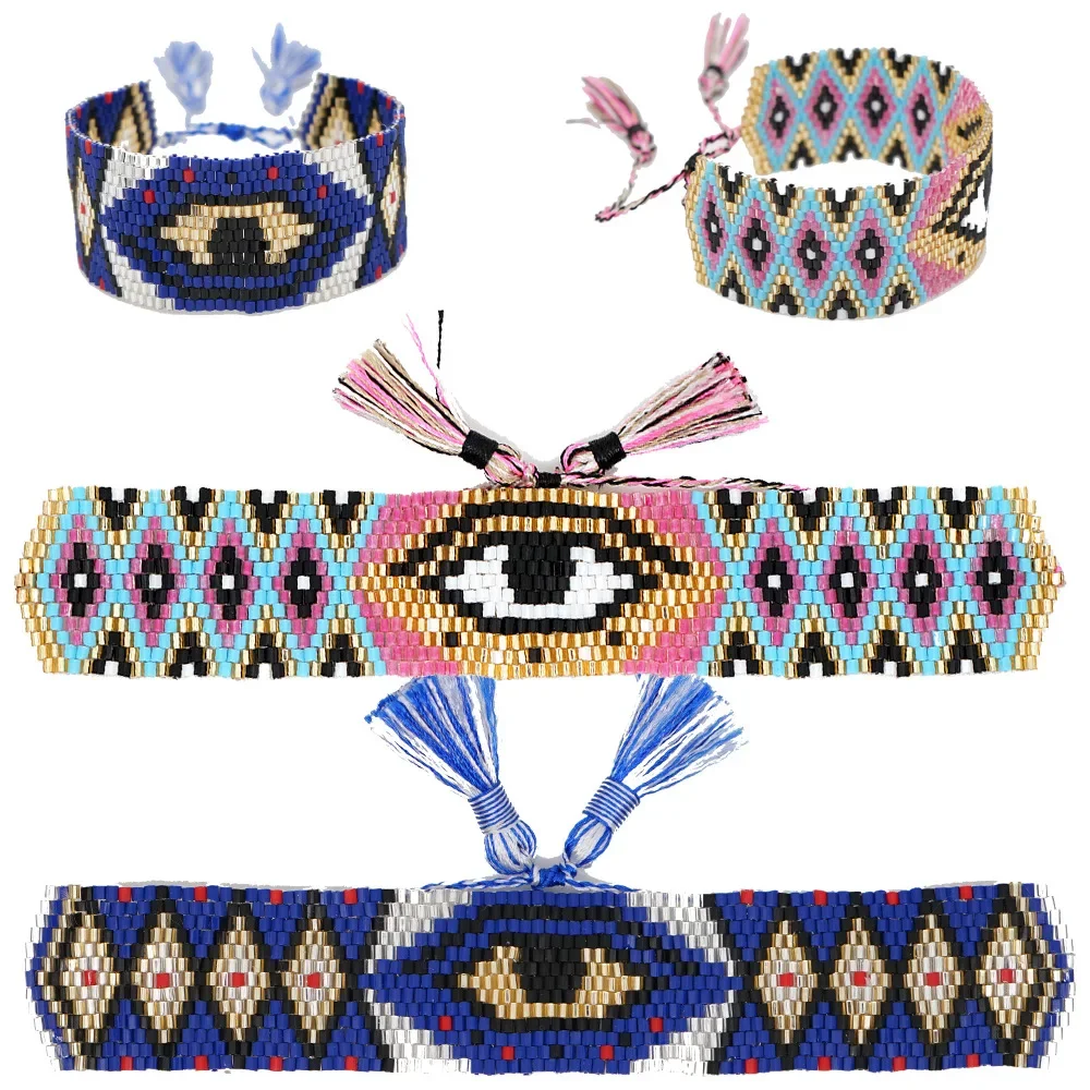 

Rice Ball Bracelet Hand woven Simplicity Fashion Versatile eye pattern Bohemia Adjustable Unisex Beaded Bracelet