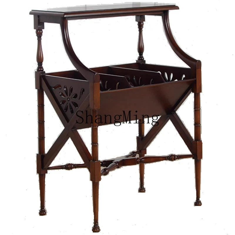 FG retro solid wood newspaper rack hollow Korean-style casual floor-to-ceiling newspaper shelf