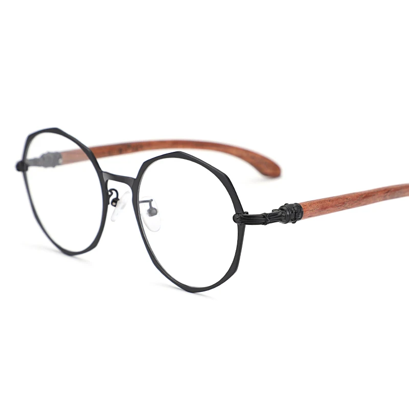 Men\'s Titanium Natural Wood Eyeglasses Frame Myopia Glasses Prescription Large Size Polygonal Women Optical Glasses Frame Korean