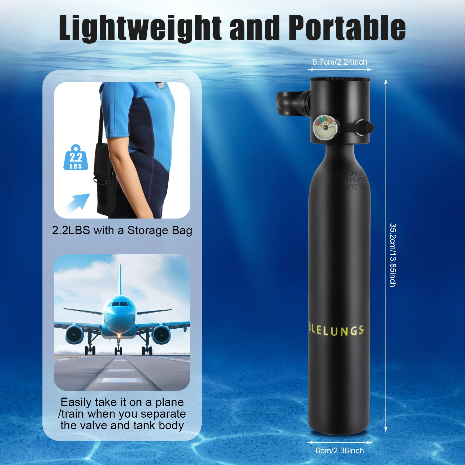 0.5L/0.13Gal Diver Mini Diving Tank Scuba Tank Breath Underwater Device Scuba Cylinder with 5-10 Minutes Diving Oxygen 0-300Bar