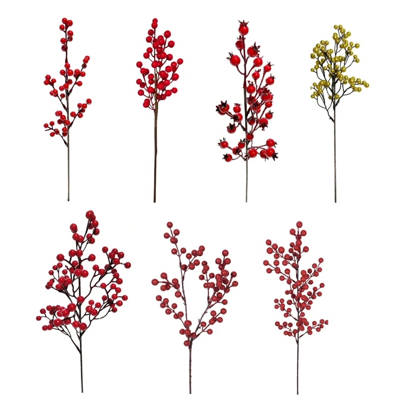 Artificial Red  Stems Picks Berries Branches for Christmas Tree Decorations Crafts Wedding Holiday Season Winter Home Decor