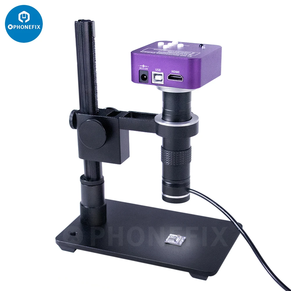 كاميرا 51MP 4K HDMI VGA الرقمية مجهر فيديو التكبير 130X C-Mount عدسة 16 LED ضوء لحام الهاتف CPU PCB لحام إصلاح