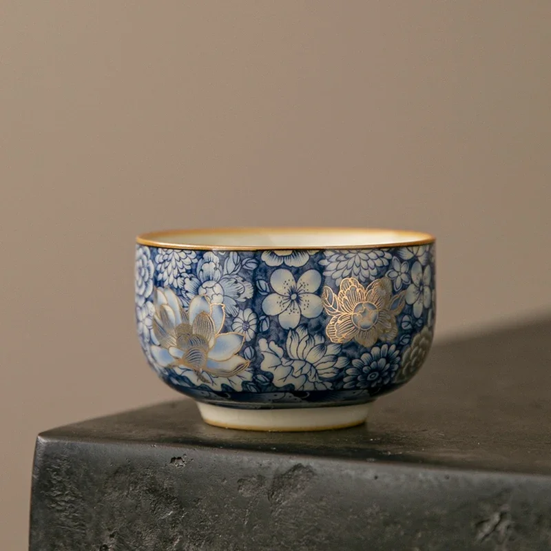 Ru Kiln Gold Blossoms  Master Cup Household Tea Cup Handmade Bowl Smelling Teaset Supplies