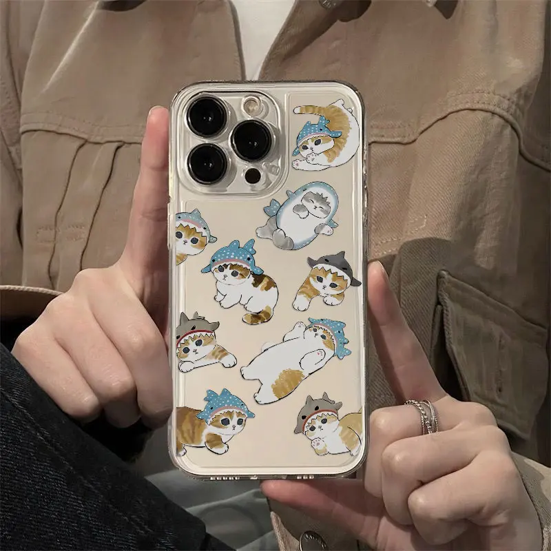 Cute M-Mofusands cat Phone Case For iPhone 16 15 14 13 12 11 Mini Pro Max X XR XSMax 6S 6 7 8 Plus SE20 Transparent Cover image 5
