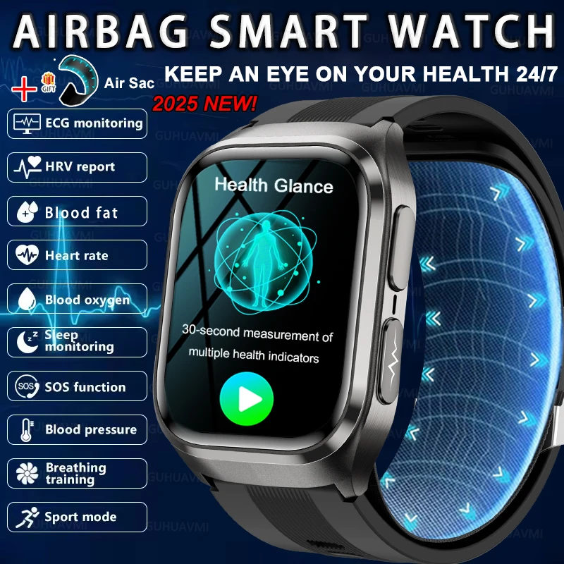 

2025 AI Diagosis ECG Health Smart Watch Men Blood Pressure Lipid Uric Acid NFC Air Pump Airbag Health Sports BT call Smart watch