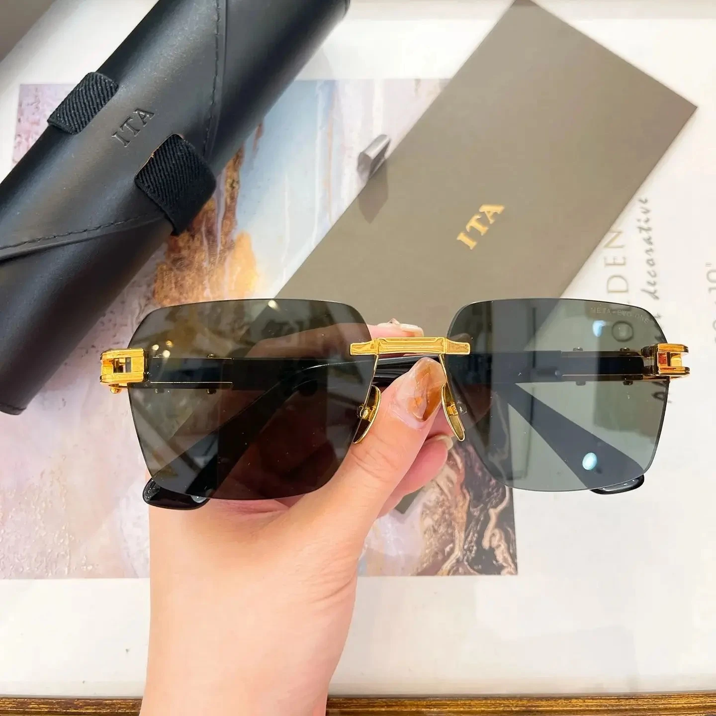 

New Arrival ADITA META-EVO ONE DTS147 Black Acetate Frame Rimless Men Eyewear Luxury Stylish Formal Business Women Sunglasses