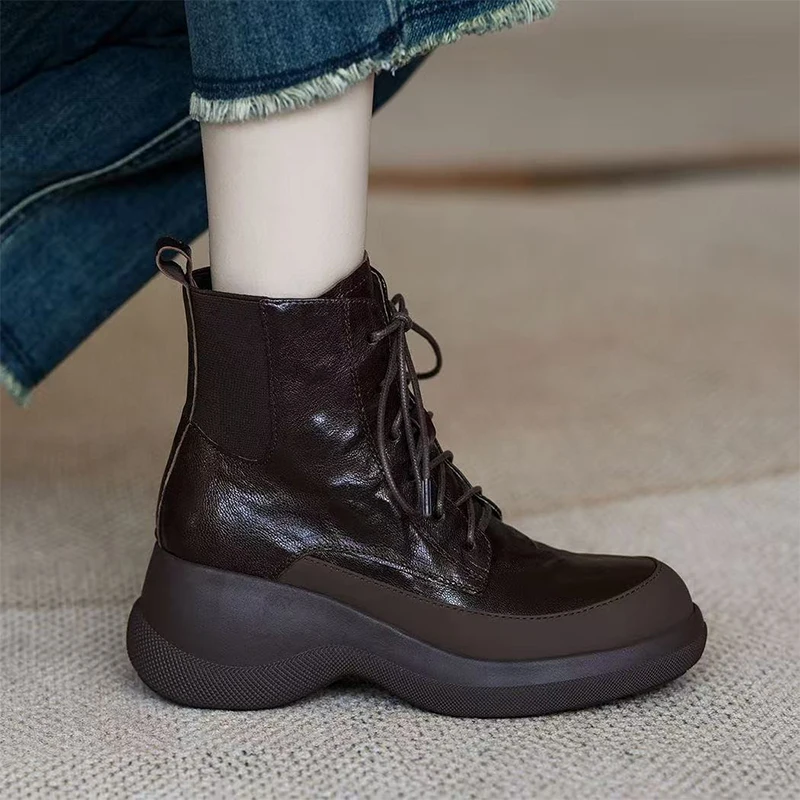 

Women Heeled Ankle Boots Retro Shoes Lace Up Sport Short Boots 2025 Winter Trend Sneaker Casual Snow Boots Mujer Chelsea Botas
