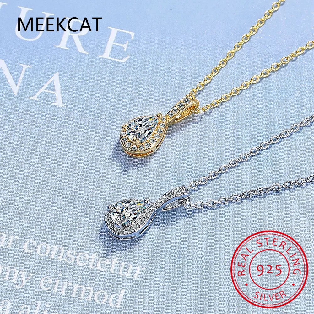 1-5ct Real Moissanite Necklace for Women Sparkling S925 Sterling Silver Jewelry Water Drop Pendant Girls Birthday Gift