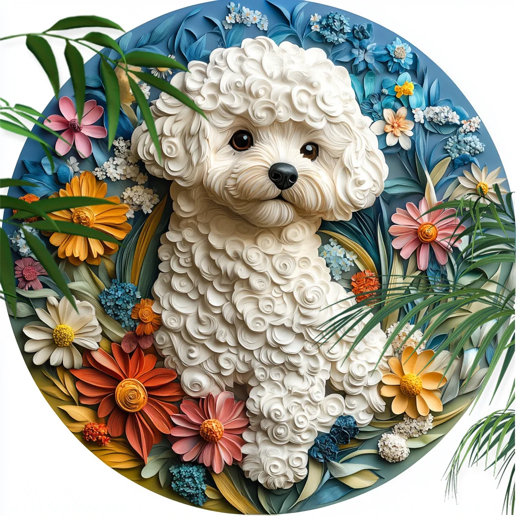 

Customizable Poodle Pet Ornaments - Circular Aluminum Decorative Paintings, Perfect Christmas & Halloween Gifts