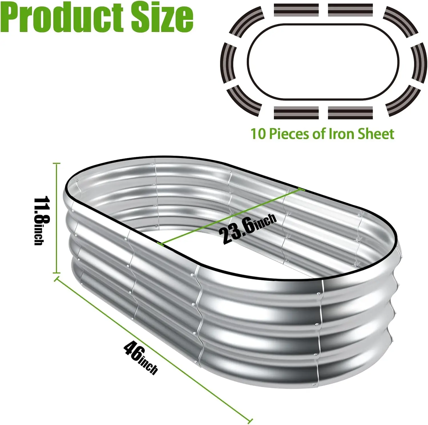 سرير حديقة مرتفع مجلفن في الهواء الطلق 2 قطعة 4x2x1ft صندوق زراعة معدني بيضاوي لزراعة النباتات والخضروات فضي #3