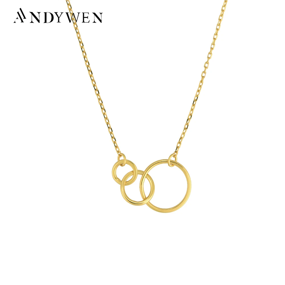 ANDYWEN 925 Sterling Silver Gold Three Circel Pendant Necklace 2020 Rock Punk Collar Simple Slim Jewelry 2020 Jewelry For Women