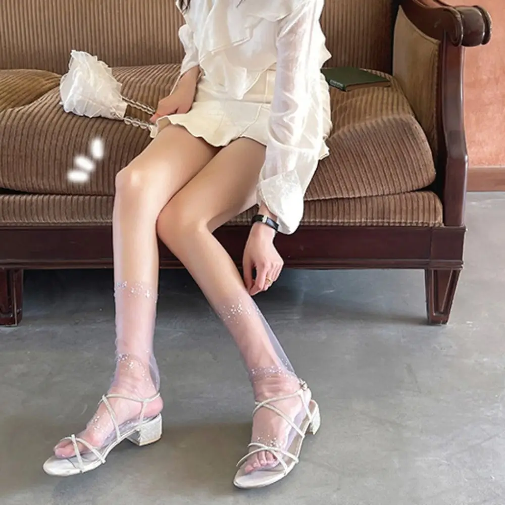 Fashion Breathable Lolita Kawaii Shiny Transparent JK Hosiery Hosiery Medium Tube Socks Women Mesh Socks