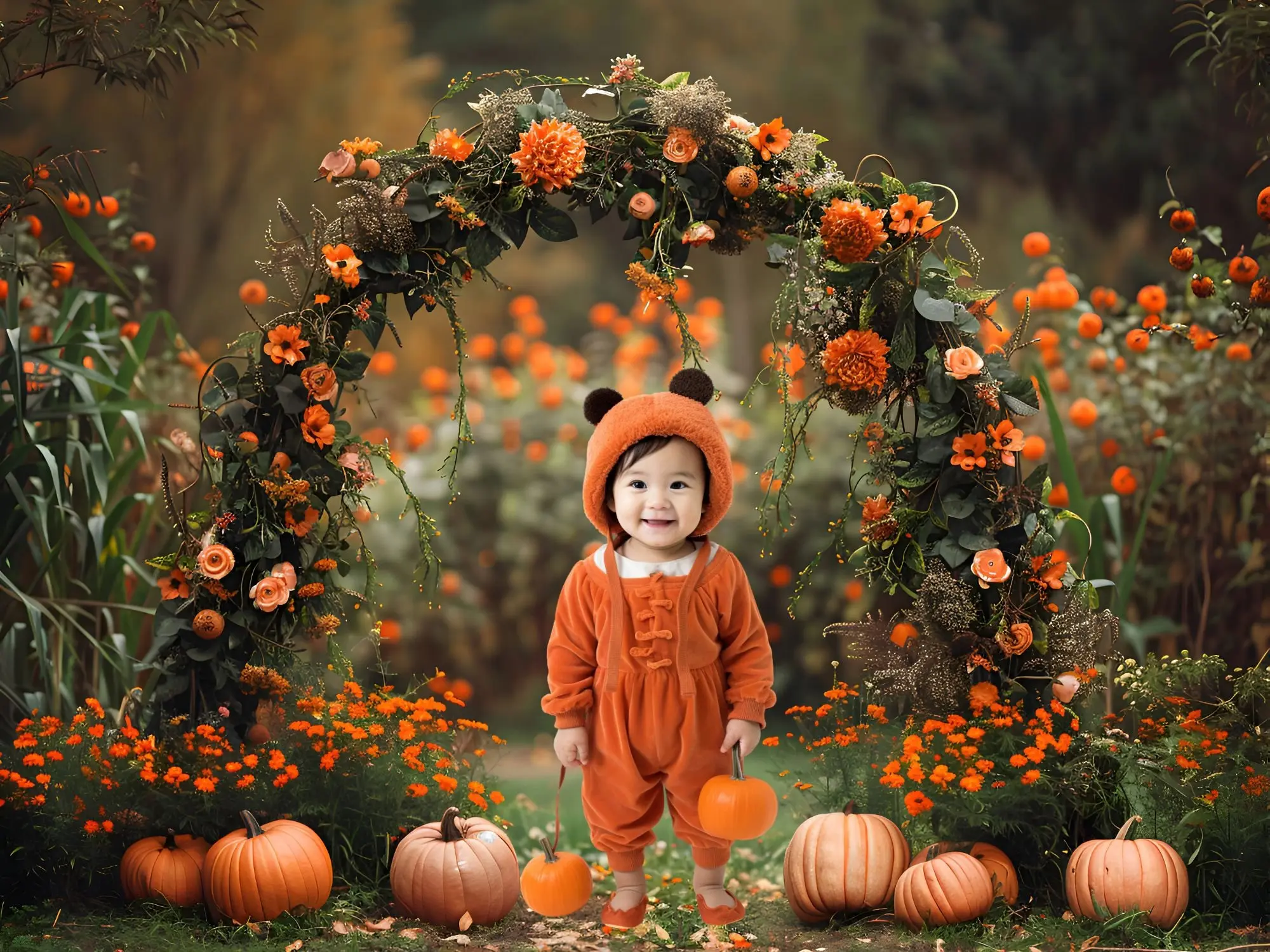 Mehofond Photography Background Autumn Fall Pumpkins Arch Maple Leaves Kids Birthday Family Portrait Decor Backdrop Photo Studio