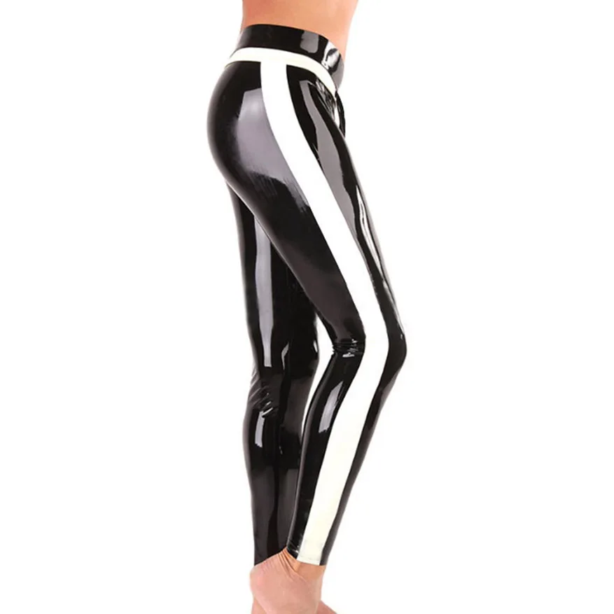 

Sexy Natural Latex Men Leggings Rubber Pants Tight Trousers with Side Strips Handmade S-LTM029