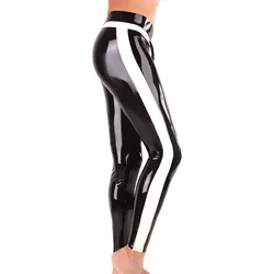 Sexy Natural Latex Men Leggings Rubber Pants Tight Trousers with Side Strips Handmade S-LTM029