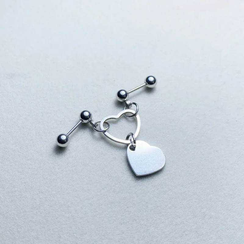 WKOUD Punk Heart Pendant Double Pierced Ears Stud Earring Ear Piercing Stainless Steel Tragus Lobe Daith Conch Helix Jewelry