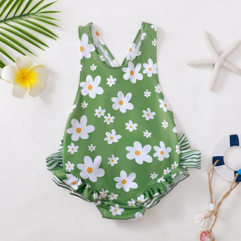 

Baby Girl Tankini Swimsuits Summer Floral Print Sleeveless Swimwear for Toddler Bathing Suits Beachwear for 1 Years to 5 Years