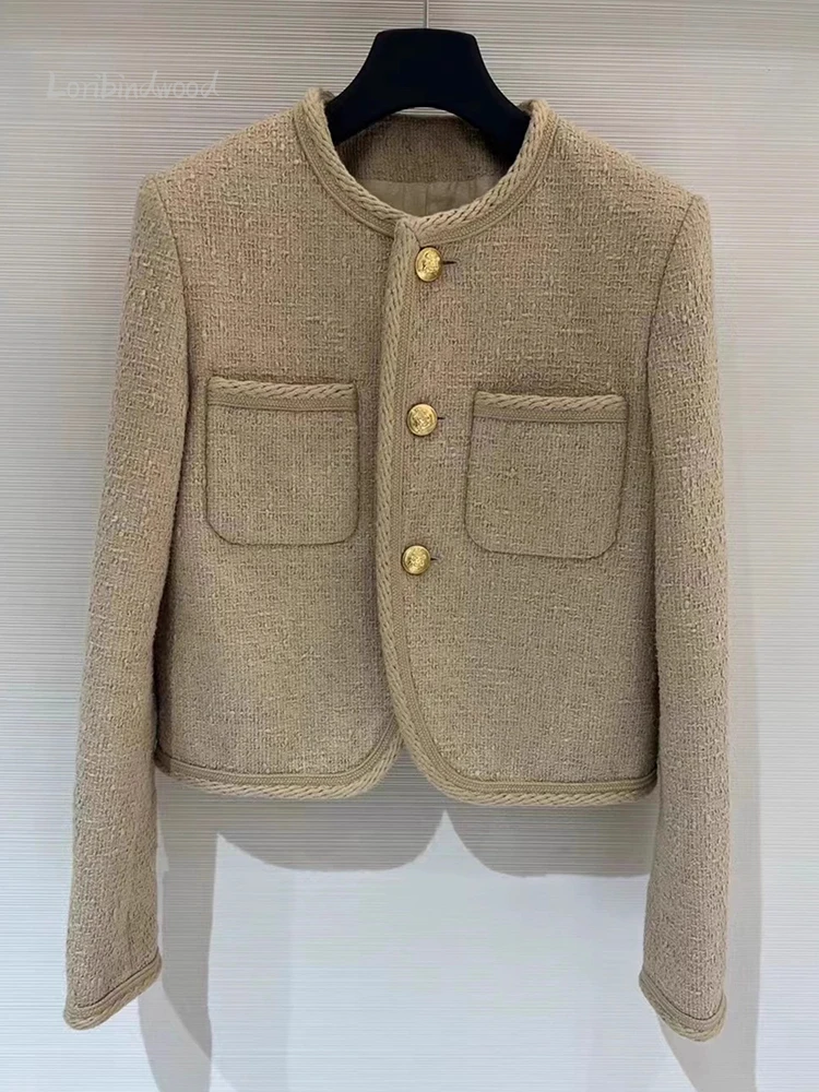 2023 New Camel Color Small Fragrance Coat Women French High-grade Tweed Short Jacket Fashion Casual Slim Jacket Women