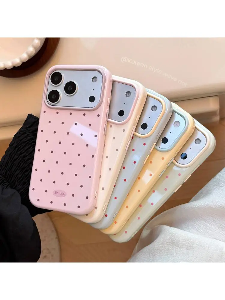 INS Koreańskie Kropki Dopaminowe Miękkie Etui TPU na Telefon iPhone 18 17 16 15 14 13 12 Pro Max 16E 17E 18 Pro Silikonowe Kremowe Etui — 2