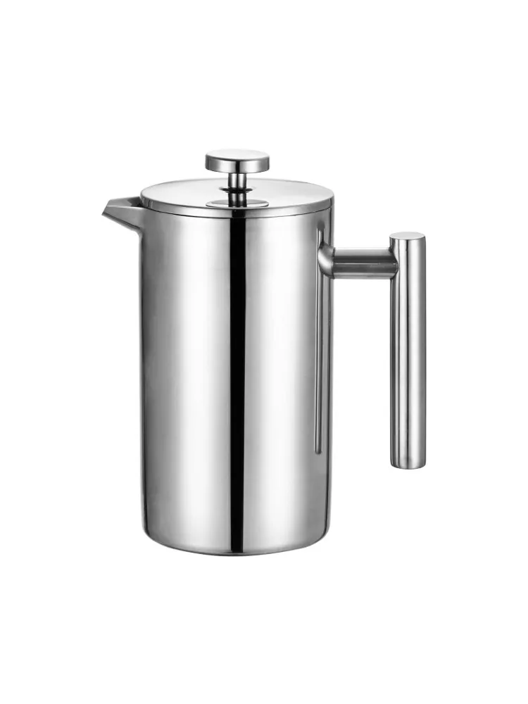

304 French press coffee pot; restaurant coffee shop double-layer stainless steel multi-functional pour-over coffee maker.