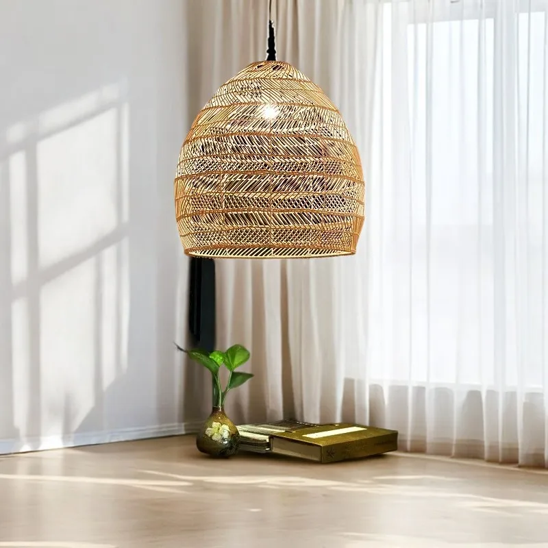 Rattan Lamp Shade Modern Natural Chandelier Ceiling Light Luxury Lights for Decor Bedroom Hotel Restaurant Eco Friendly Lamp