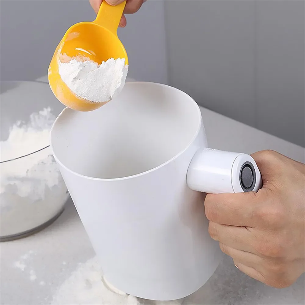 1 Liter Handheld Electric Flour Sieve Icing Sugar Powder Stainless Steel Flour Screen Cup Shaped Sifter Kitchen Pastry Cake Tool