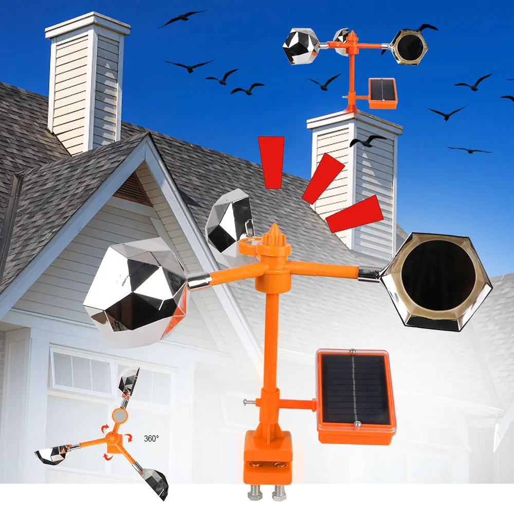 Voice Bird Repellent Driving Device for Outdoor Garden Wind Power Birds Repeller Solar Reflective Bird Repeller 360°